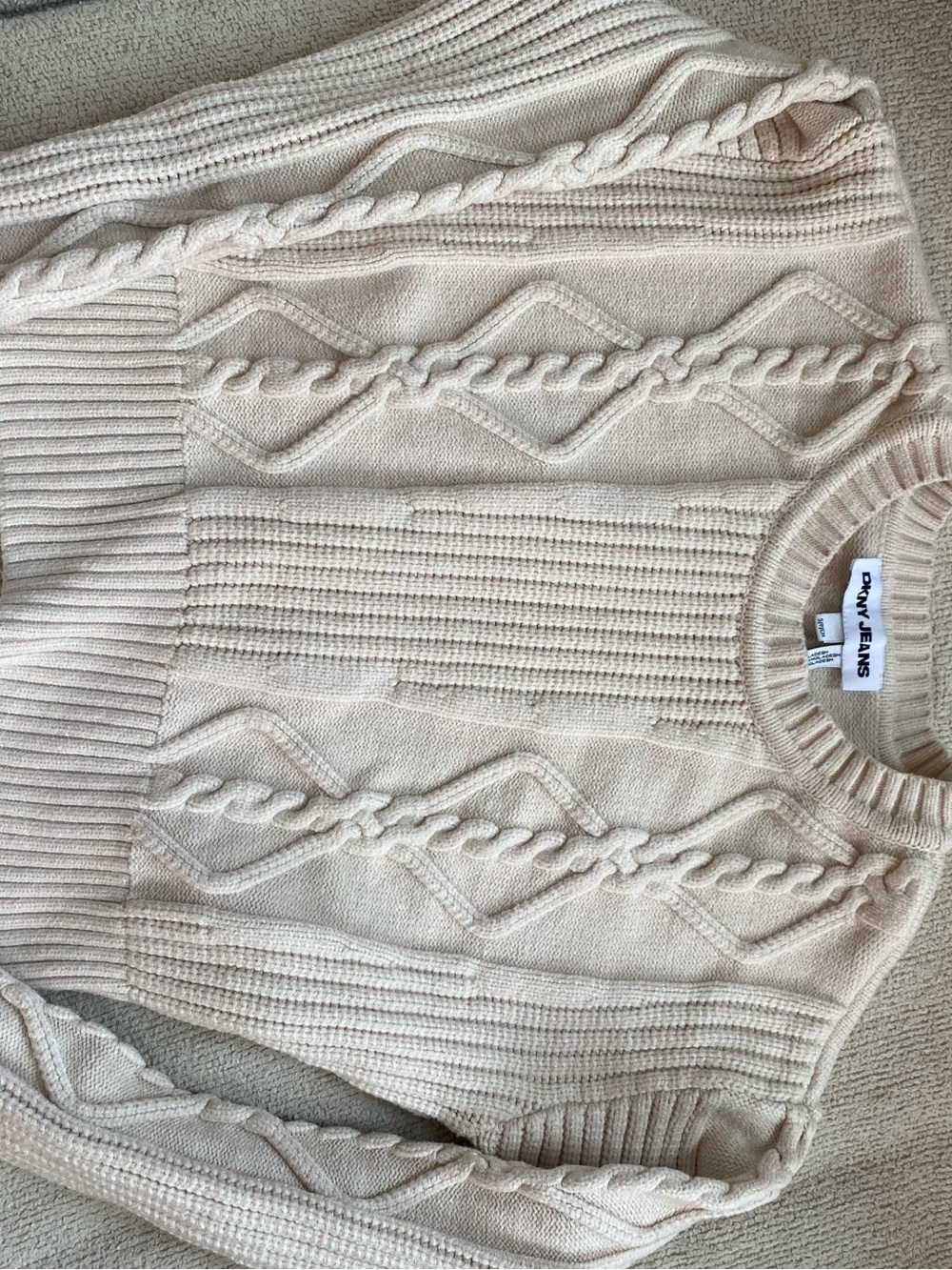 DKNY Cream Cable Knit Crewneck Sweater